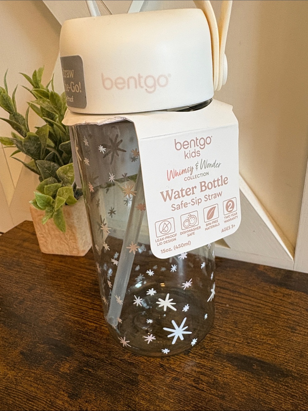 Bentgo Kids Whimsy & Wonder White Water Bottle with Safe-Sip Straw